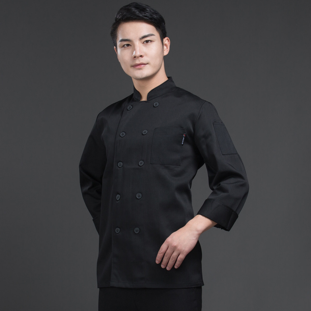 厨师服长袖酒店厨房加肥加大黑色男女中式中餐厨师工作服上衣食堂