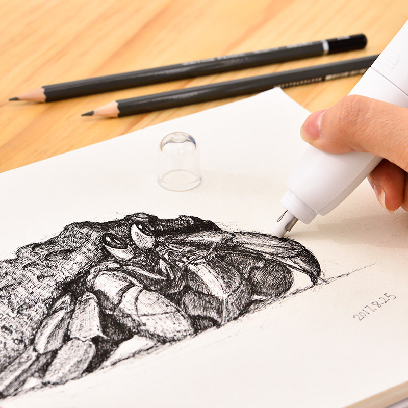 得力叶书写素描高光书写风扇电动文具同款抖音橡皮