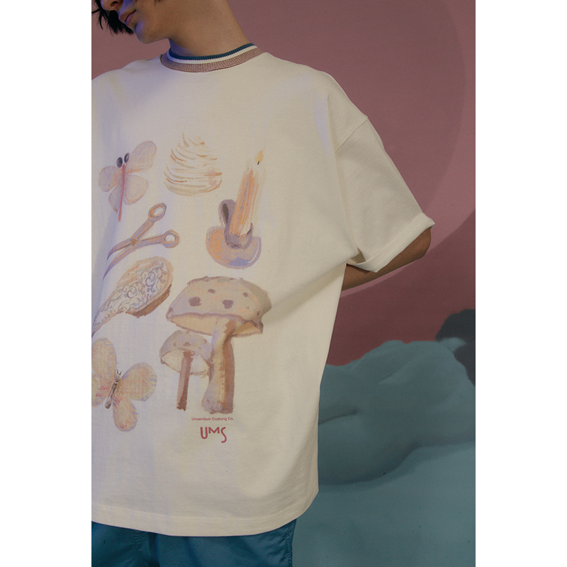 UMAMIISM 有茂密声 冰淇淋配色精致色织提花领口蜡笔插画T恤
