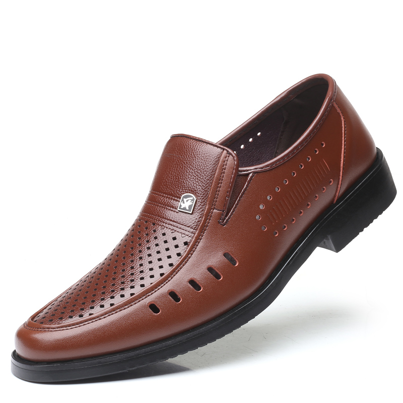 皮凉鞋男真皮夏季正品男士商务镂空透气包头夏天洞洞中老年爸爸鞋