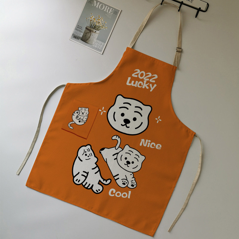 围裙卡通可爱老虎棉麻布艺家用厨房做饭防污围裙
