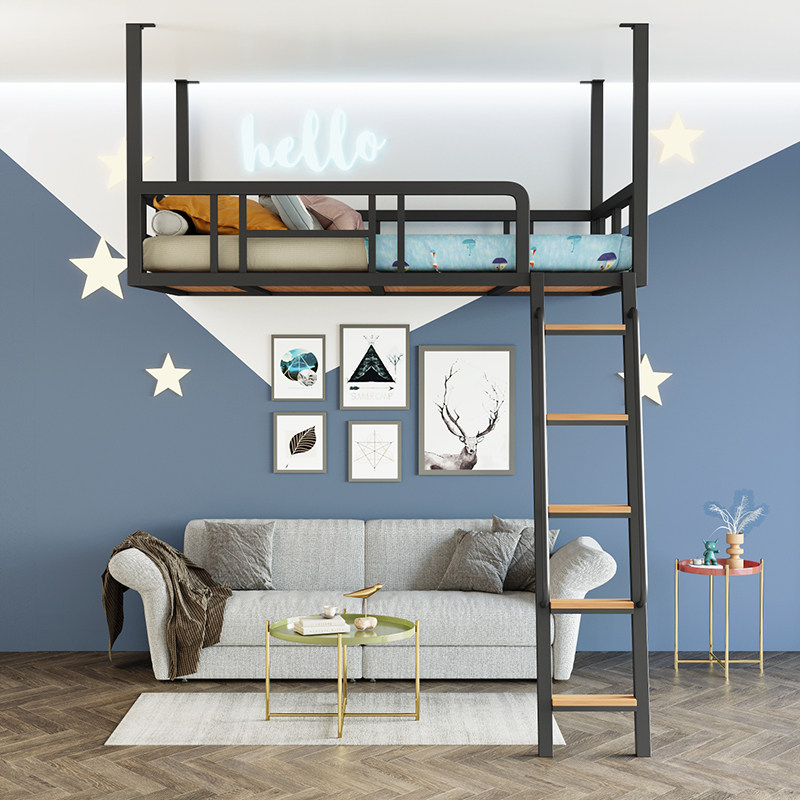 北欧ioft公寓高架铁艺儿童学生悬挂式二层床省铁艺