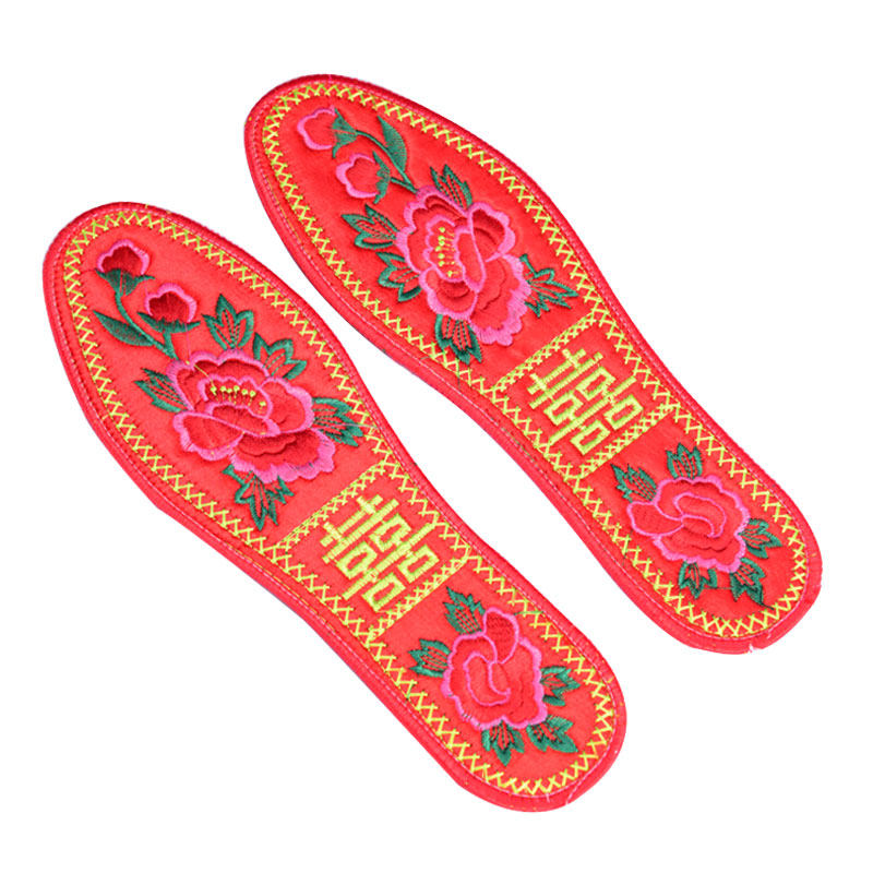 鞋垫喜字绣花绣花鞋手工结婚用大红色纯棉棉布创意礼盒