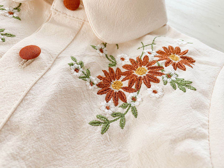 米色向日葵刺绣长袖翻领衬衣 半成品裁片自己做衣服diy纸样材料包