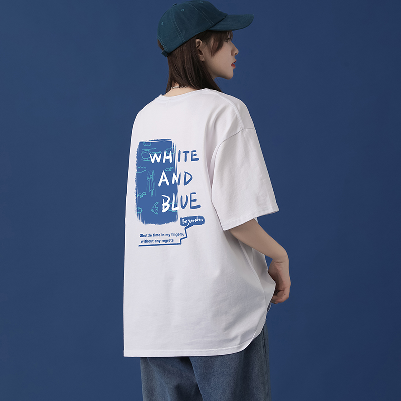 白色短袖t恤女纯棉2022年新款夏季半袖体恤宽松大码学生上衣ins潮