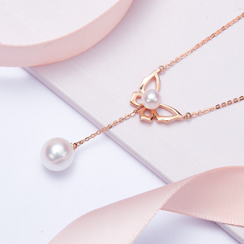 珍珠项链ruans阮仕18k金天然天然淡水气质吊坠颈饰