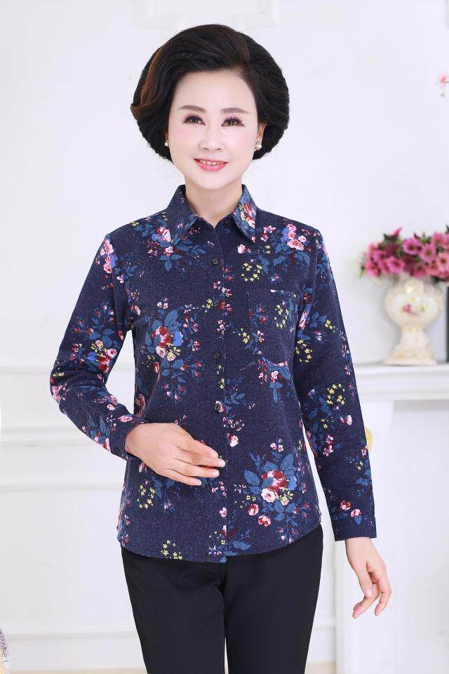 【天天特价】纯棉碎花衬衫长袖大码妈妈装全棉开衫老年人上衣春秋