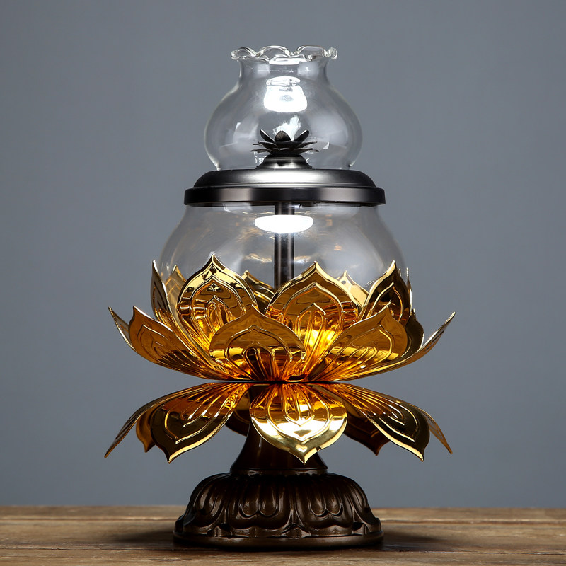 油灯圆通佛具台湾佛灯供灯莲花长明灯液体酥油烛台