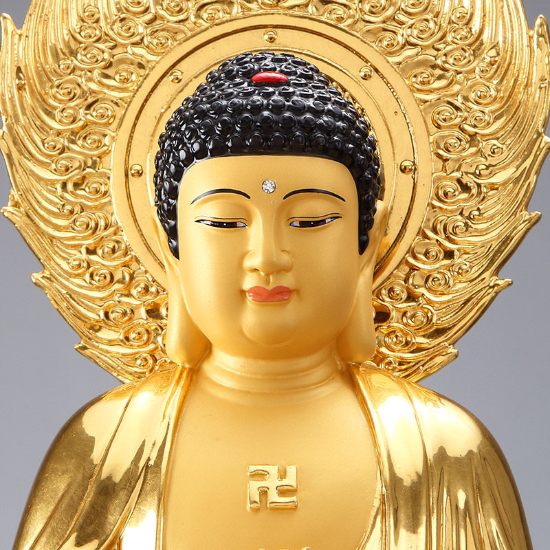 纯铜圆通佛具台湾贴金西方三圣铜像阿弥陀佛佛像摆件