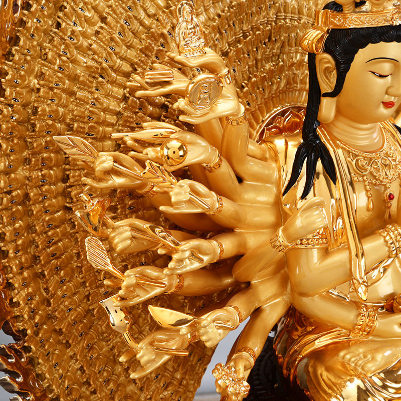 鎏金铜雕千手观音佛像家用供属鼠本命佛纯铜千手观音菩萨摆件