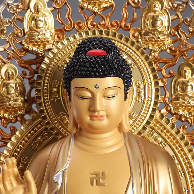 佛像坐像西方三圣神像观音菩萨供奉家用铜像摆件