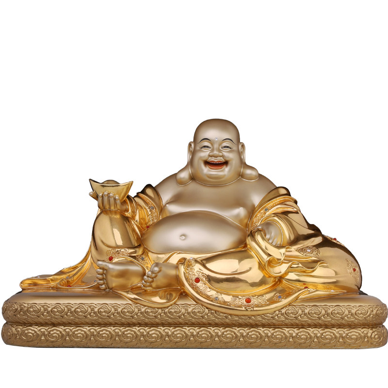 弥勒佛像元宝招财贴金笑佛菩萨大肚摆件神像摆件