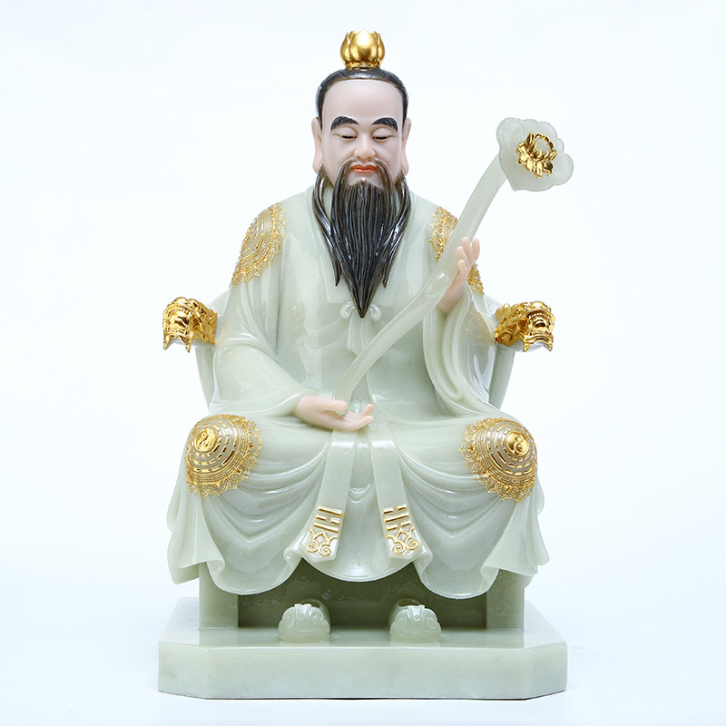 汉白玉三清道祖神像太上老君元始天尊三清道尊家用供奉神像摆件