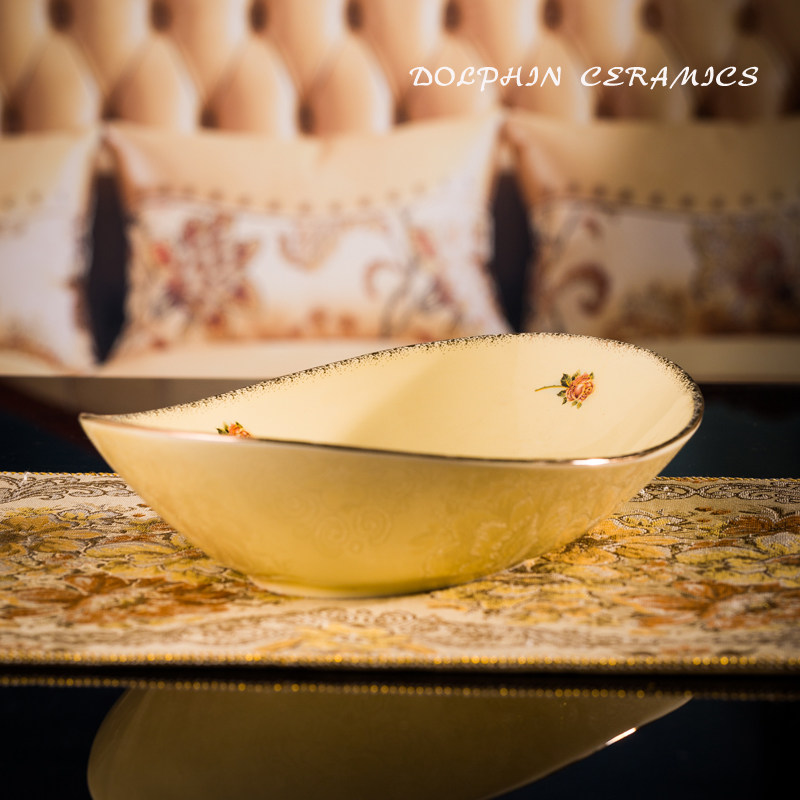 韩式女皇金玫瑰镀金金边陶瓷盘子元宝盘深盘鱼盘盘