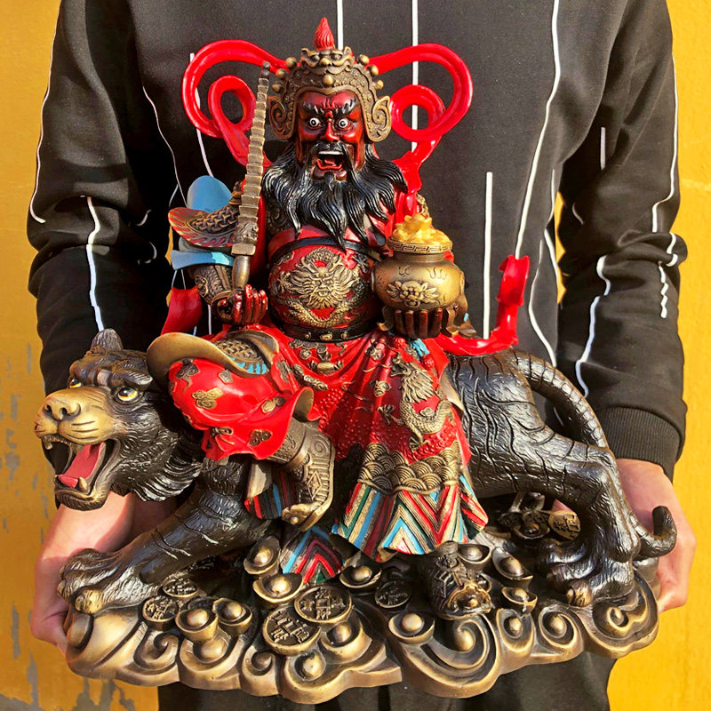 手工彩绘纯铜武财神赵公明摆件像财神爷骑虎摆设礼品