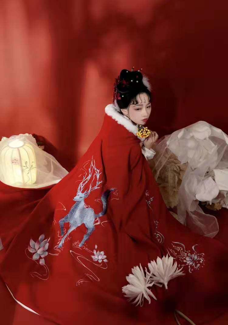 汉服女《夫诸》原创秋冬季斗篷中国风双面刺绣连帽披肩唐服斗篷