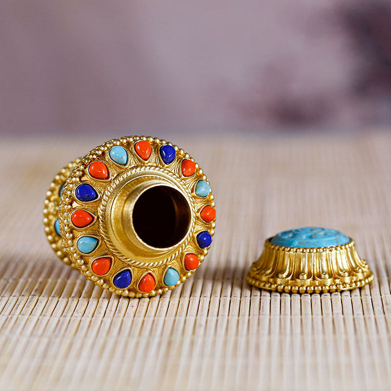 宝瓶莲花如意迷你摩尼宝摆件彩珠慧宝纯铜供佛摆件