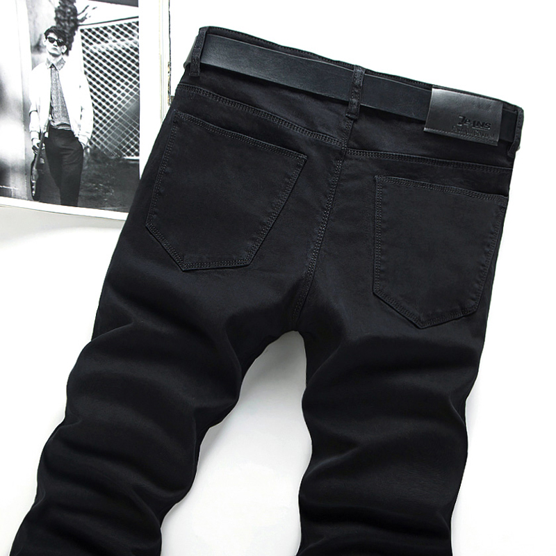 春夏款纯黑色牛仔裤男修身直筒韩版潮流小脚裤弹力休闲百搭长裤子