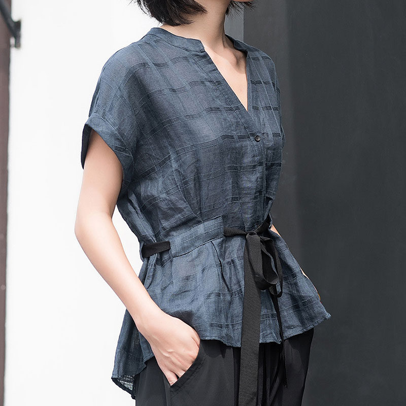 服装裁剪纸样 落肩袖短袖收腰上衣女款宽松棉麻衬衫diy样板图模板