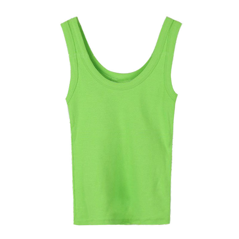 荧光绿色t恤百搭打底衫大u领紧身外穿无袖运动背心吊带潮上衣女