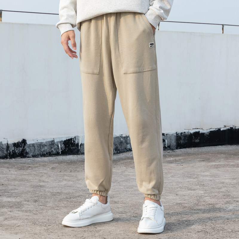 puma彪马裤子男2022春季新款运动裤卡其色休闲裤束脚长裤533044