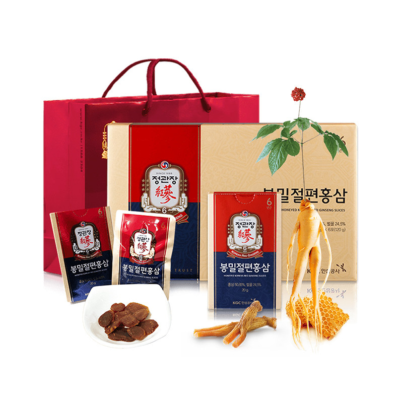 韩国人参正官庄6包20g礼盒切片蜂蜜高丽滋补高丽参及其制品