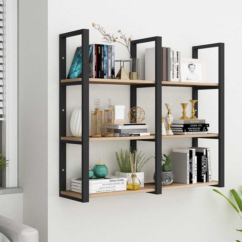 墙上置物架实木隔板铁艺墙壁书架吊柜挂柜复古搁板