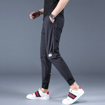 Summer trendy stretch casual pants for men 2024 versatile slim-fitting leggings sweatpants Korean style men's pants ice silk pants