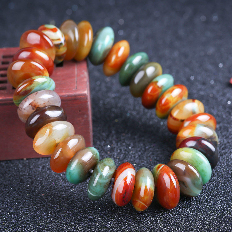 玛瑙天然新疆戈壁七彩石手串男女女款彩玉算盘手链