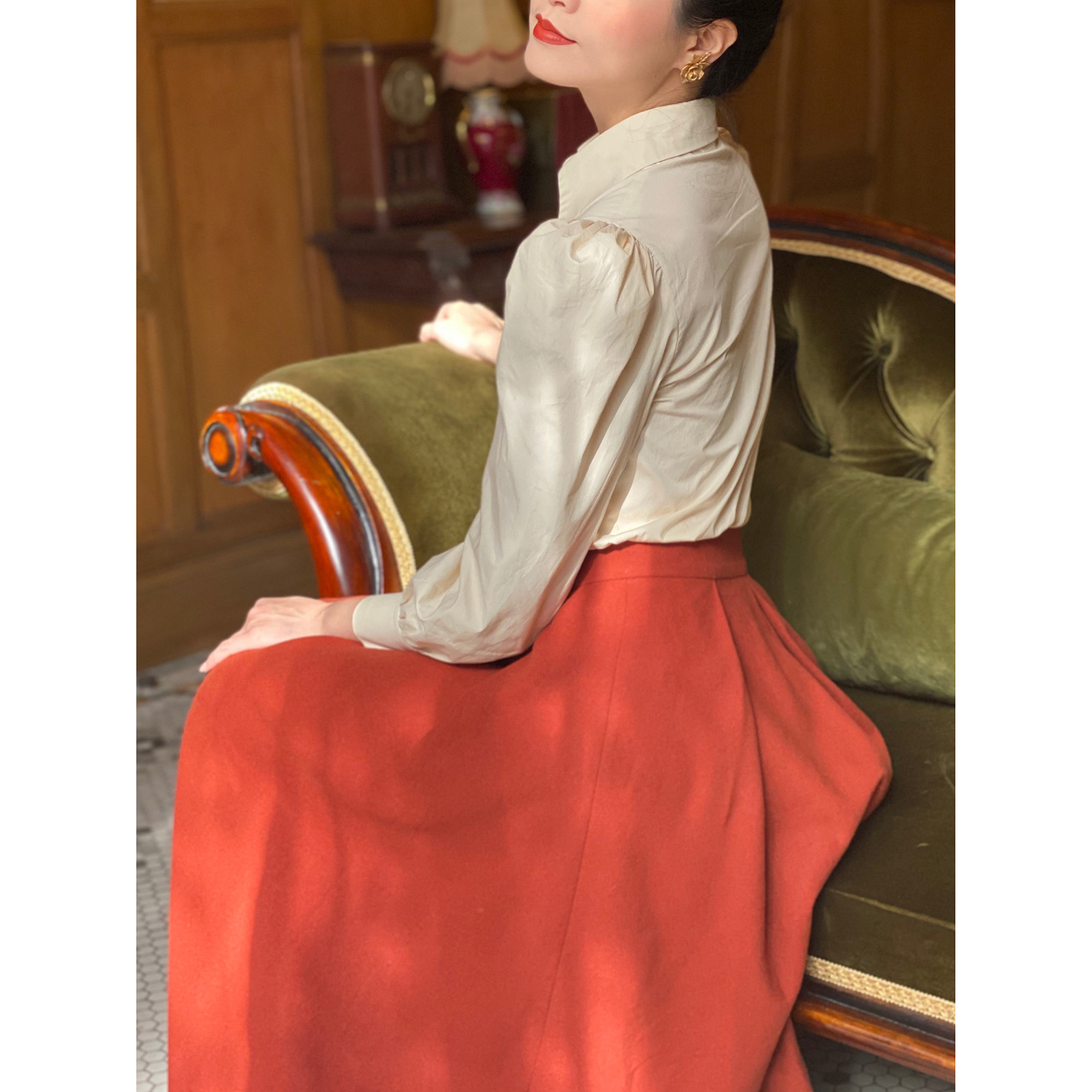 lacemade 20冬 100%棉刺绣花朵百搭泡泡袖公主衬衫塔克线工艺打底