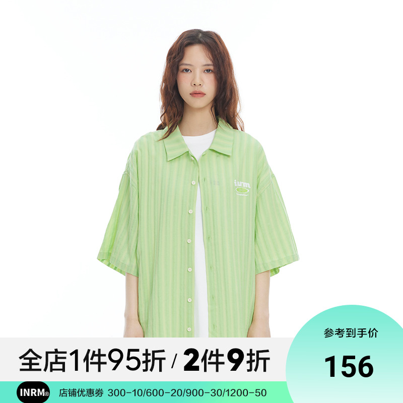 【INRM官方店】2022SS 肌理logo印花衬衫男女款夏季清新宽松衬衣