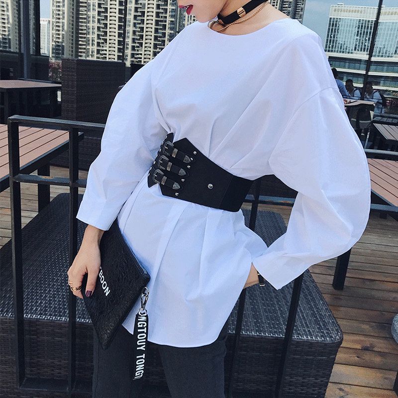 时尚外搭腰封女配裙子衬衫装饰女士百搭腰带松紧束腰黑色宽腰带