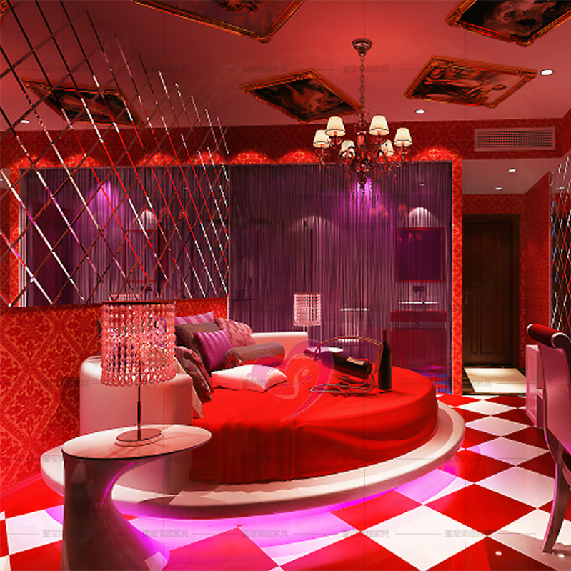 情趣圆床夫妻情侣浪漫发光主题酒店宾馆民宿水床皮艺床