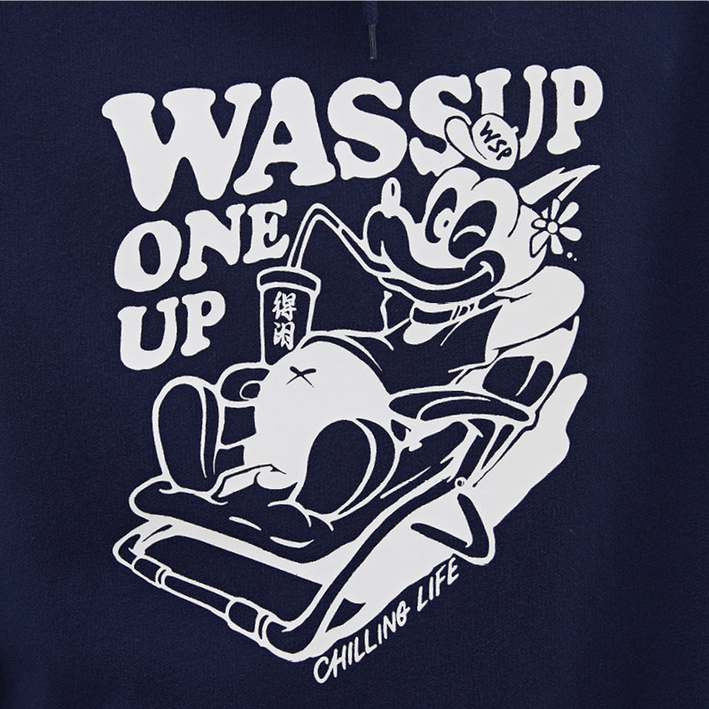 wassup2019冬季新款得闲合作联名款卫衣连帽衫复古宽松休闲外套