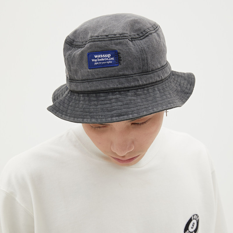 wassup2019新品潮流平檐平顶复古水洗基础色刺绣休闲牛仔渔夫帽