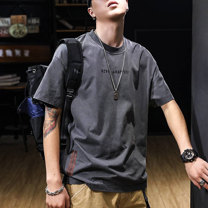 重磅纯棉美式复古短袖t恤男大码夏季宽松潮牌胖子加大码半袖体恤T