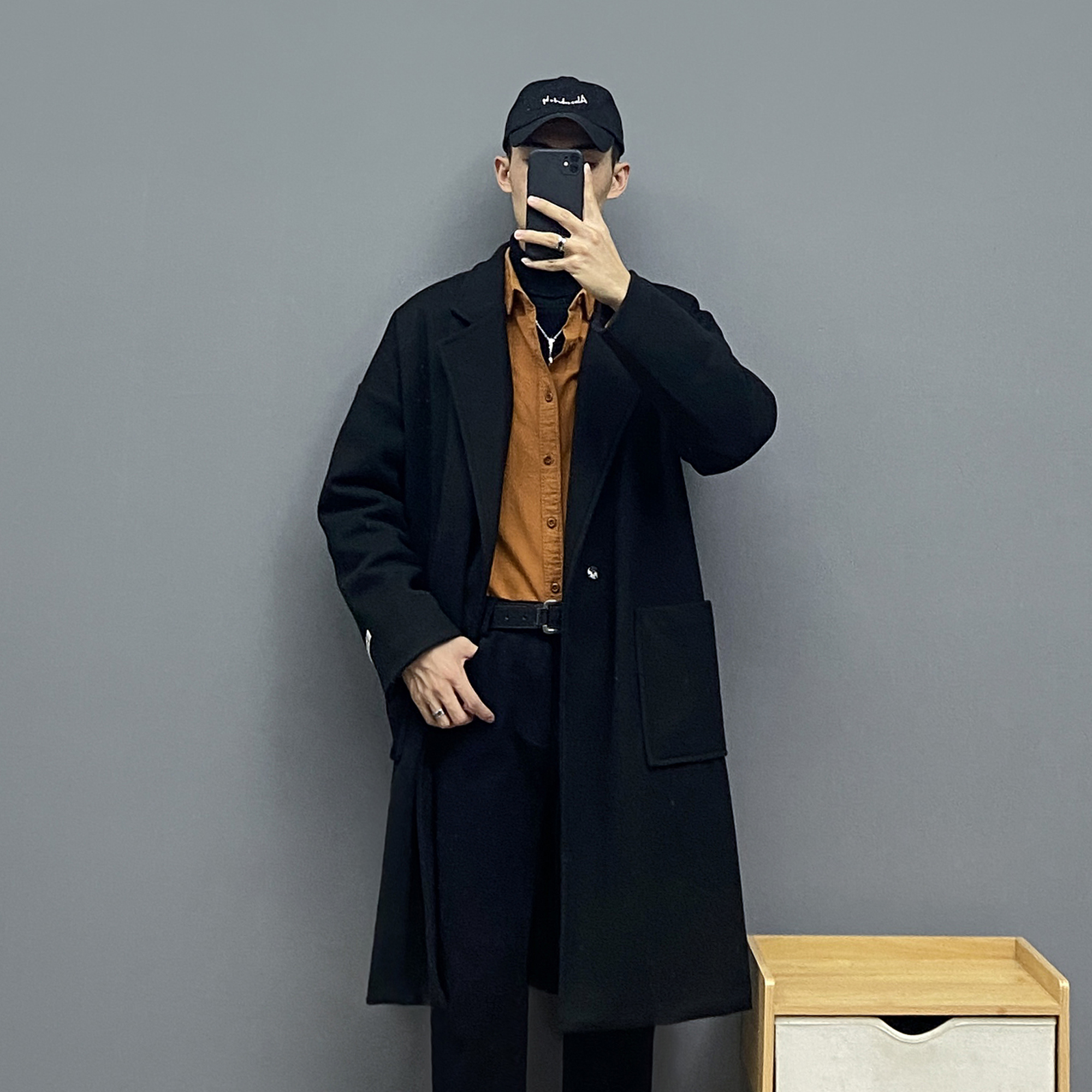 快手四件件套小红ace潮男穿搭冬季抖音网红毛呢大衣