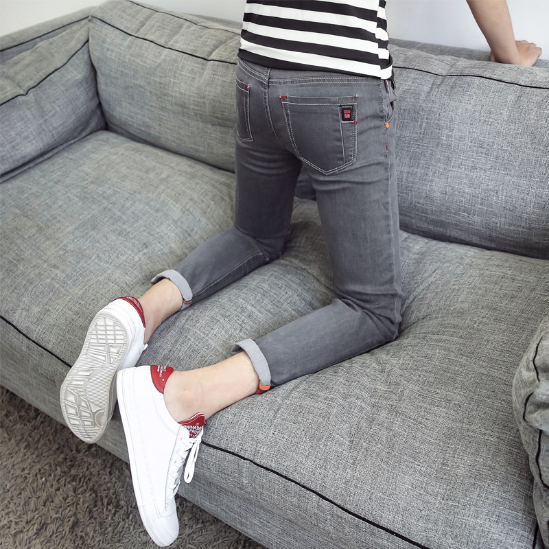 夏季九分裤牛仔裤男士韩版修身春秋款弹力小脚裤潮流男装薄款裤子