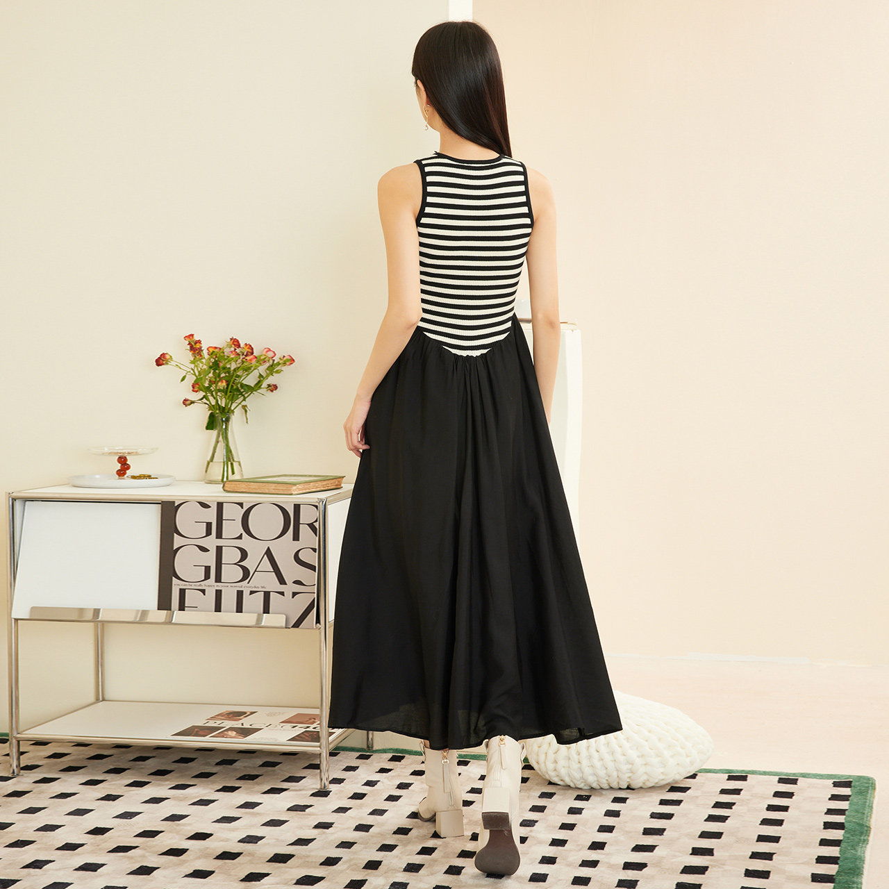 ief爱依服极简女主连衣裙2022秋季新款针织条纹连衣裙