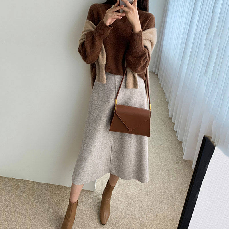 毛呢半身秋冬半裙百搭字裙优雅中长大摆2021半身裙
