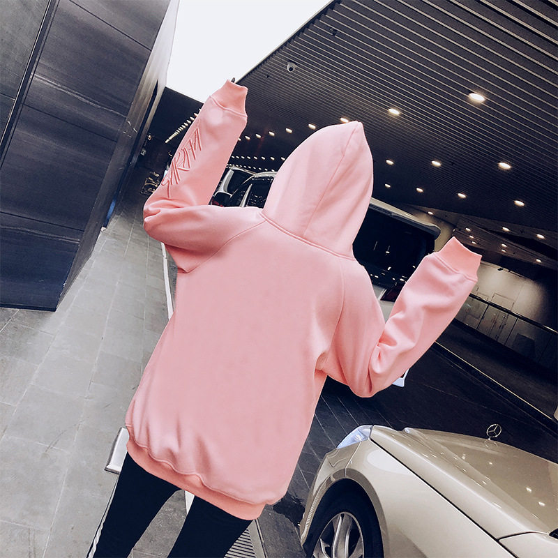 戴帽子卫衣女慵懒长袖早秋中长上衣连帽宽松加绒卫衣