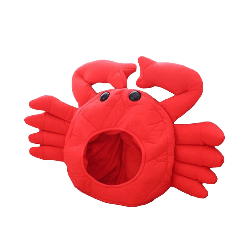 网红卡通螃蟹头套帽子红色大闸蟹毛绒石原里美帽子