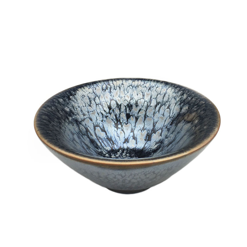 建阳原矿建盏 罗丁作品百花盏斗笠杯灯盏鹧鸪斑手工铁胎主人杯