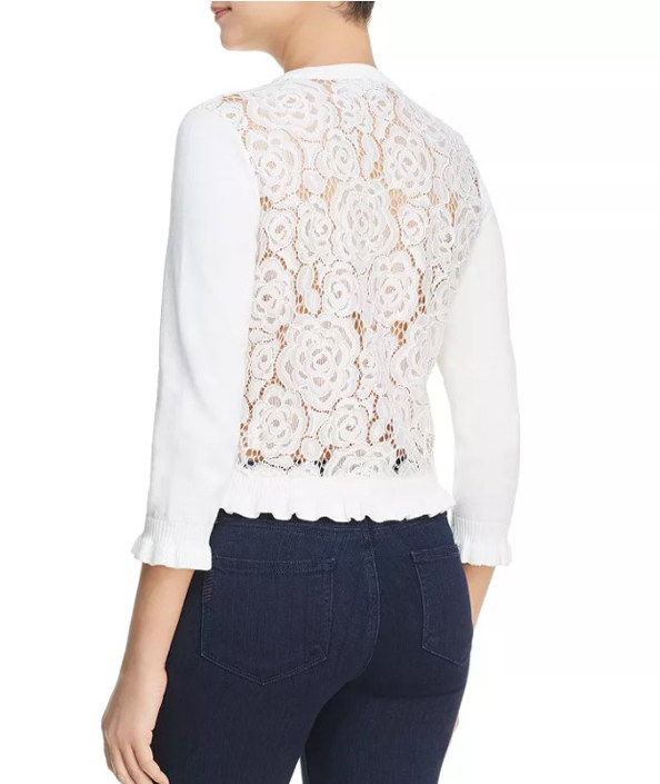 思琪女装美系尔缘后背拼接蕾丝珍珠纽扣洋气毛针织衫