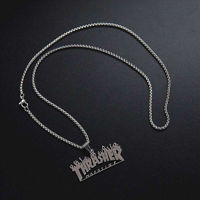项链欧美火焰抖音表面淬火潮男男女钛钢毛衣项链