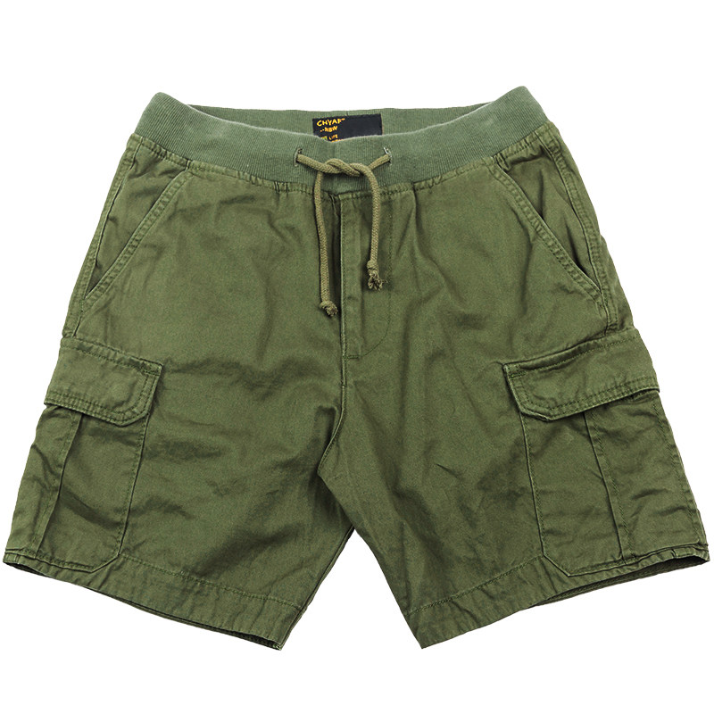 海行军绿色男士多口袋系带工装短裤 潮牌夏季休闲运动三分裤子
