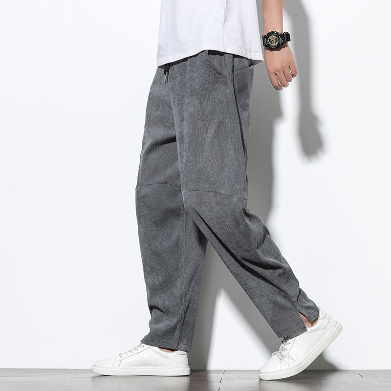 中国风灯芯绒男裤子秋冬休闲裤加肥加大码宽松长裤潮流直筒哈伦裤
