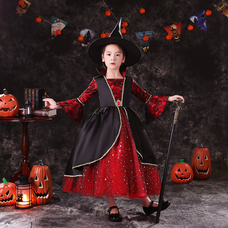 万圣节儿童服装女童女巫演出服吸血鬼新娘公主小女孩舞会儿童礼服