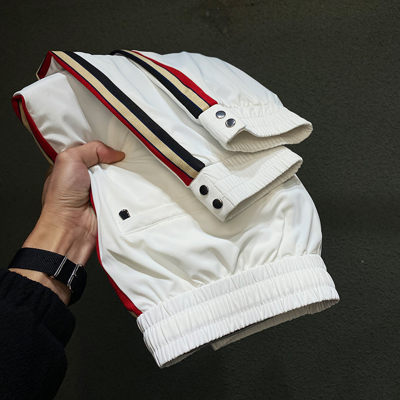 2021秋季新款白色彩条卫裤男宽松束脚运动休闲长裤子潮牌痞帅