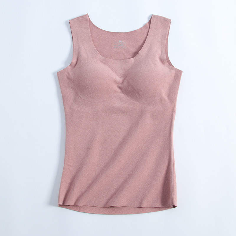 德绒背心女带胸垫一体式秋冬季加绒内搭打底保暖内衣保暖背心